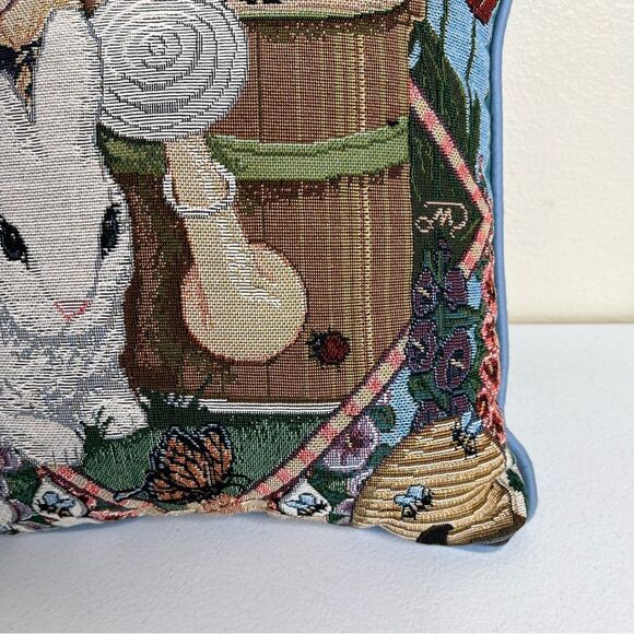 Vintage Bunny Rabbit Tapestry Pillow Simply Country Garden Visitors Cottagecore - Picture 4 of 10